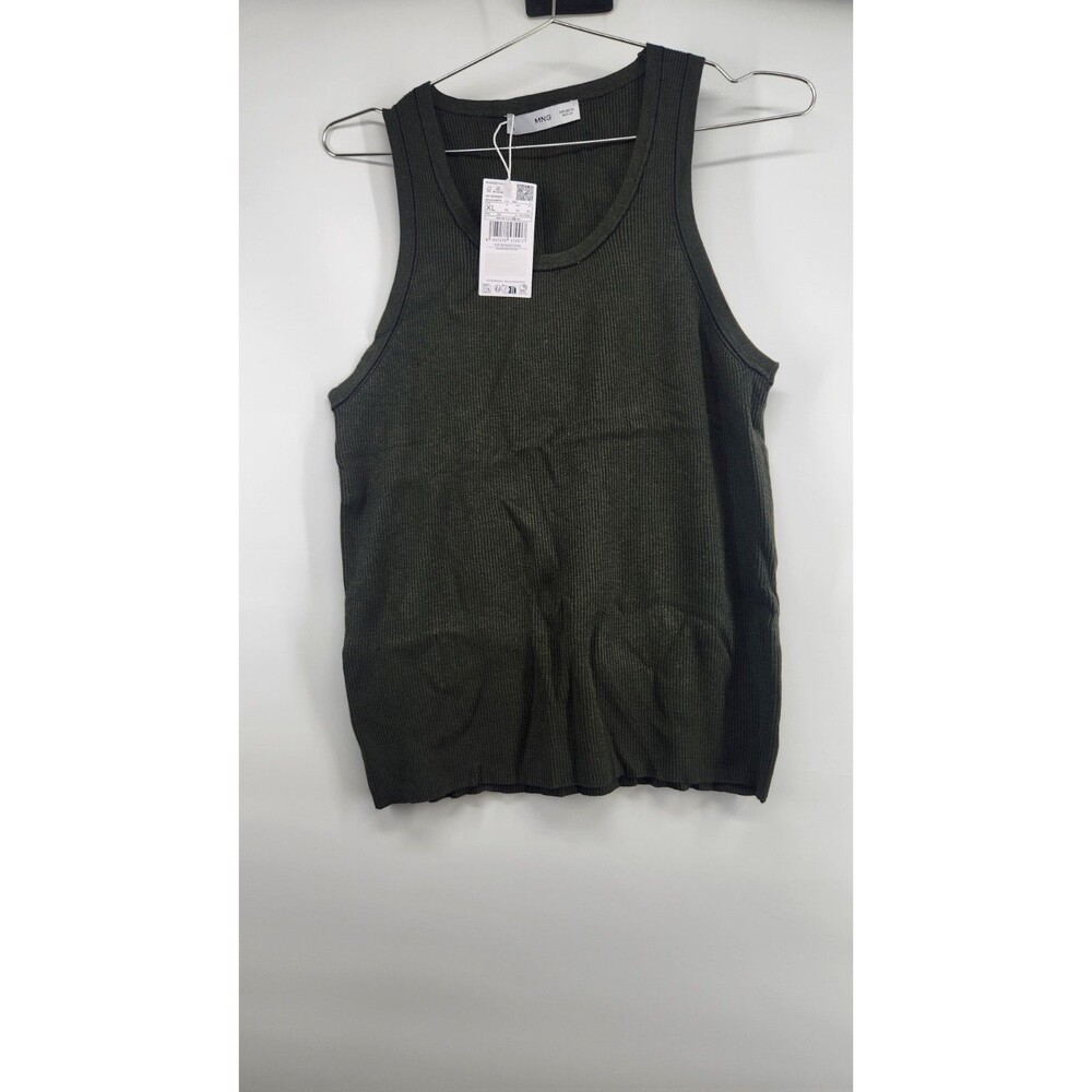 Mango MNG XL Green Ribbed Contrasting Trim Tank Top NWT Slim Fit